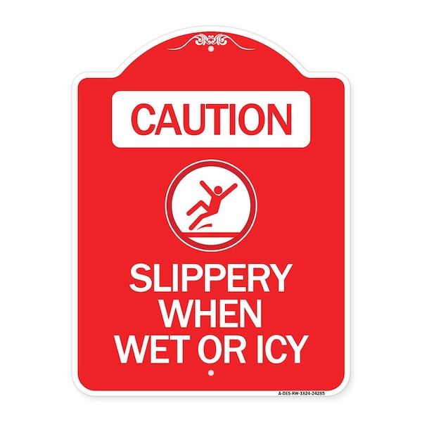 Signmission Caution-Slippery When Wet or Icy W/ Graphic, Red & White Aluminum Sign, 18" H, RW-1824-24285 A-DES-RW-1824-24285 - main